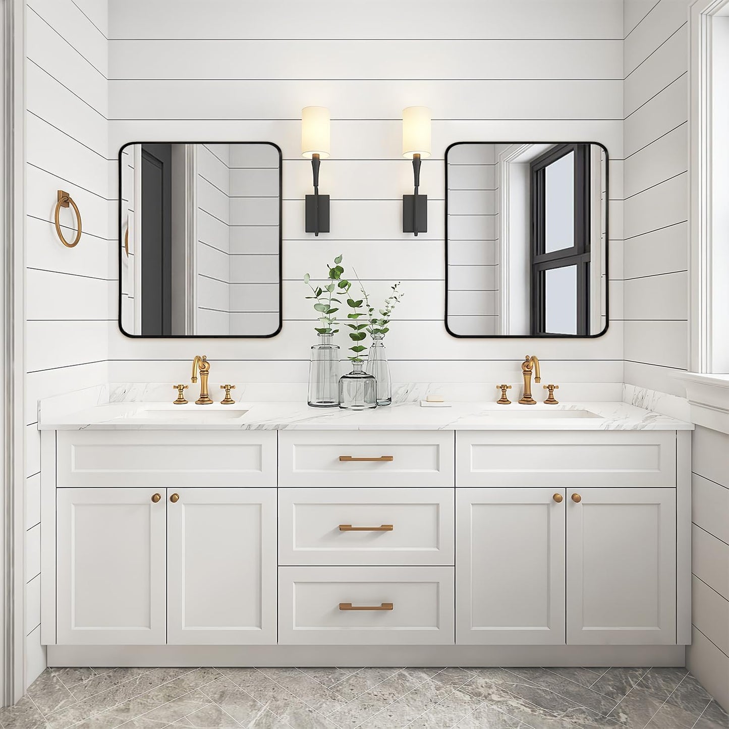 Black Metal Framed Bathroom Mirror for Wall, Brushed Matte Black Rounded Corner Rectangular Bathroom Vanity Mirror, Anti-Rust, Tempered Glass (30" x 36", Black)