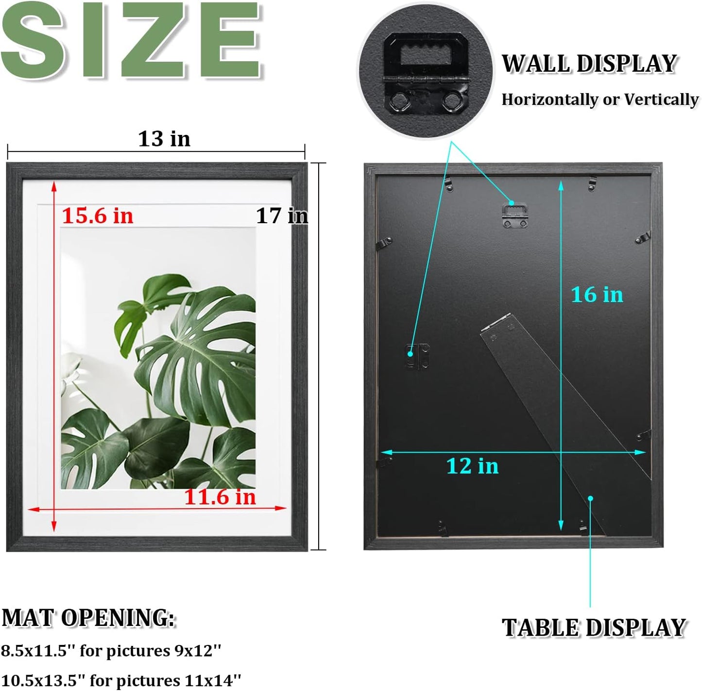 Egofine 12x16 Picture Frame Set of 4, Made of Solid Wood Multicolor Photo Frame Covered by Plexiglass 9x12 and 11x14 with Mat or 12x16 without Mat, for Wall Mounting Mixed Colors