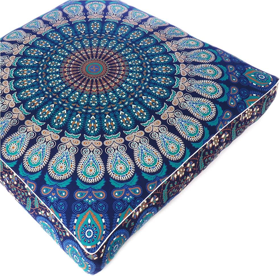 Eyes of India - Mandala Floor Pillow Cover Meditation Cushion Seating Throw Hippie Round Colorful Decorative Bohemian Indian Pouf Ottoman Handmade Cover ONLY (Dark Blue-1, 35" x 35")