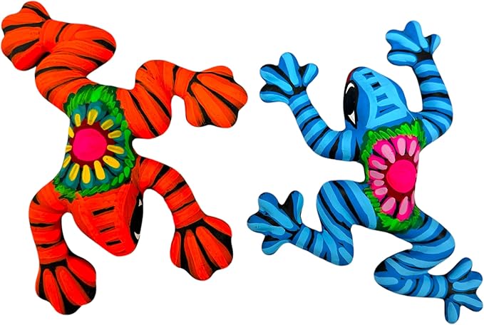 Talavera Frog (2) Guerrero Sculpture Mexican Pottery Folk Art Multicolor Home Decor Handmade Hand Painted Indoor Outdoor Garden 6" (Multicolor 10)