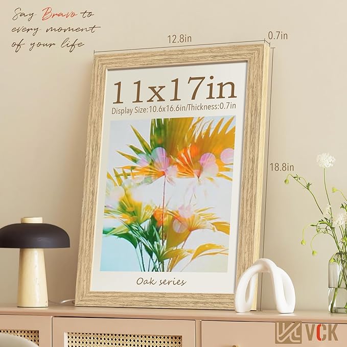 VCK 11x17 Poster Frame Set of 3 - Beige Oak, Natural Solid Wood Wall Gallery Picture Frame