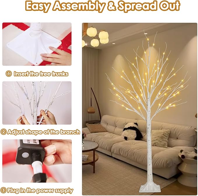 2-Pack 4FT Lighted Birch Tree (Higher Size & Floor Standing), Birch Christmas Tree for Indoor & Outdoor, Warm White 96 LED Birch Tree Lights for Outdoor Christmas Decorations Indoor Home Thanksgiving