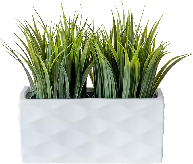 MyGift Modern Wave Pattern White Ceramic Rectangular Planter Pot - Decorative Indoor Flower Container for Home, Office, Patio, and Garden, 8-Inch