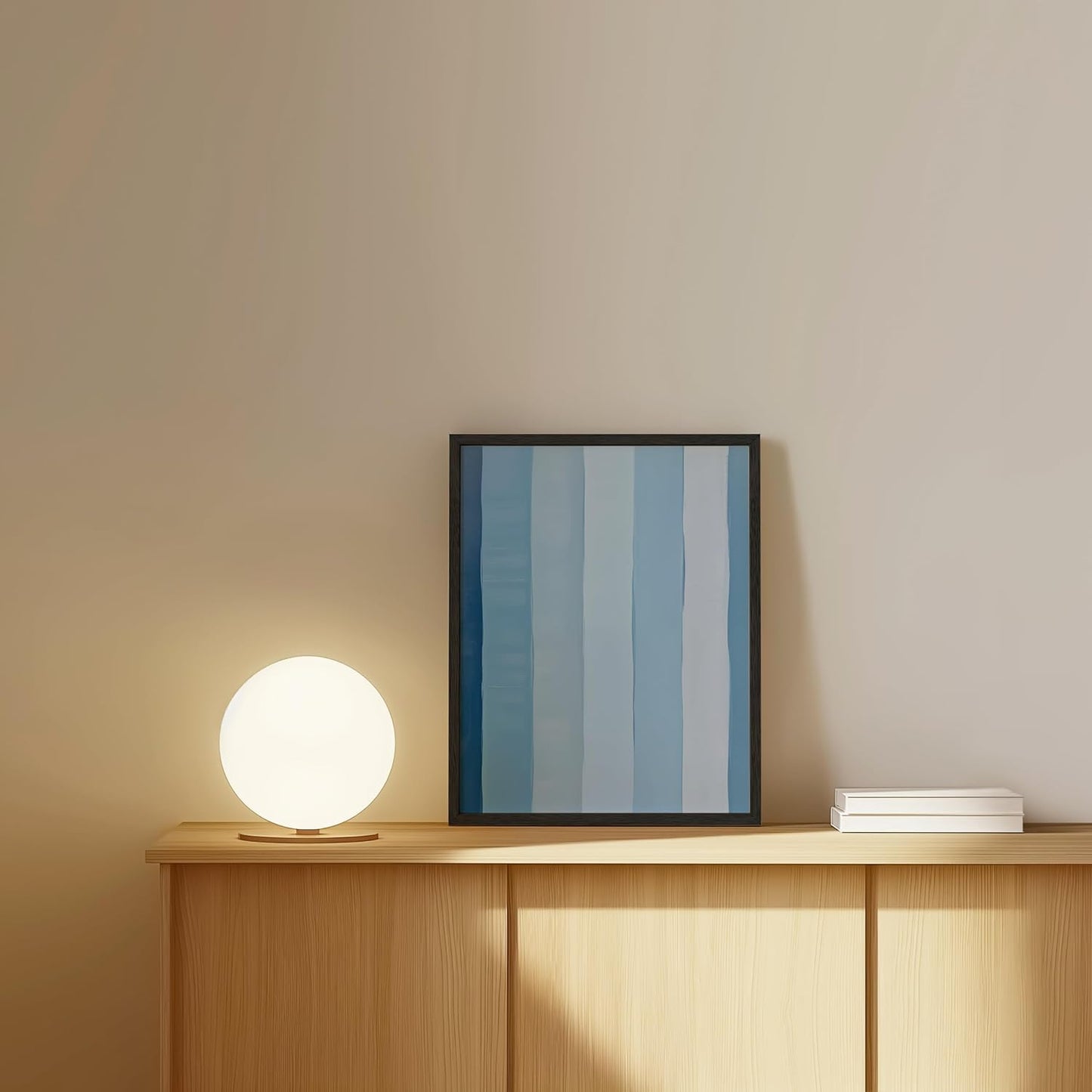 HAUS AND HUES Modern Abstract Wall Art - Blue and Green Living Room Art, Modern Artwork for Walls, Minimalist Picture for Living Room(Painted Stripes, Black Frame, 11x14)