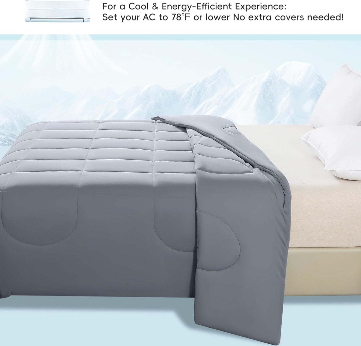 Cooling Comforter Full/Queen Size, All Season Blanket for Hot Sleepers, Lightweight Comforter for Night Sweats, Double-Sided Cooling Bedding for Bed, Sofa, Office, Camping (Dark Gray,90"*90")
