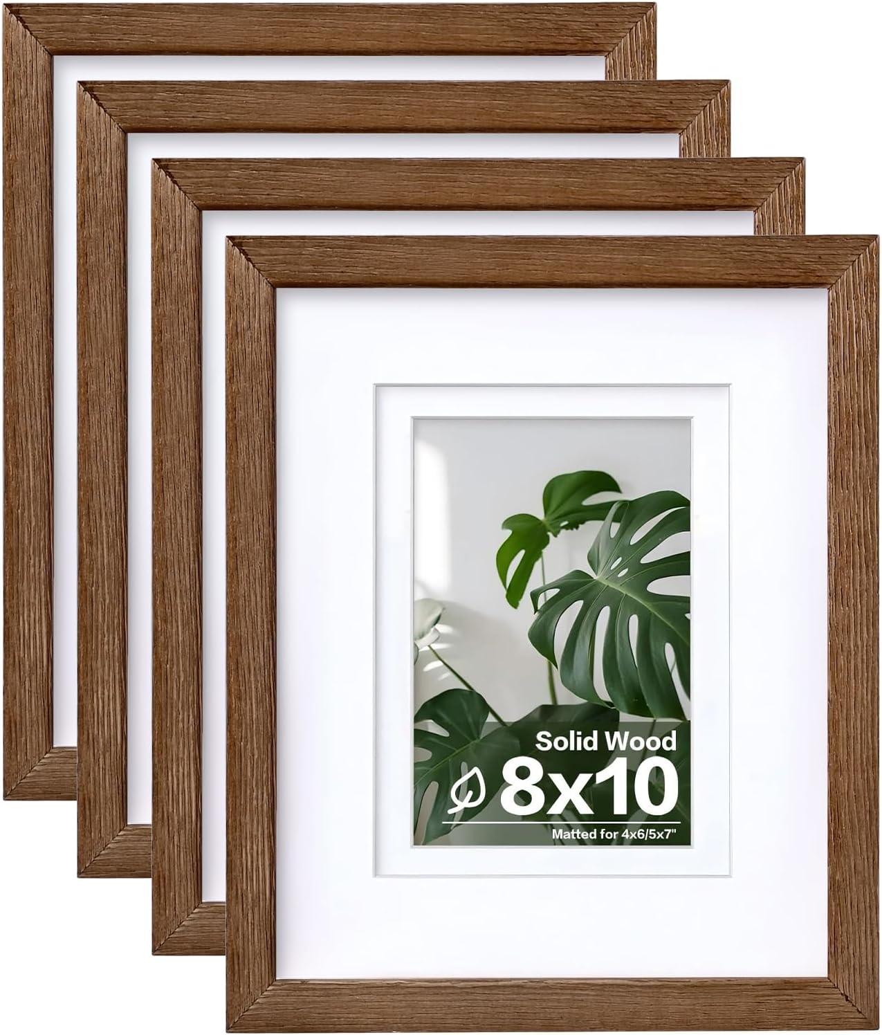 Egofine 8x10 Picture Frames Set of 4, Made of Solid Wood Covered by Plexiglass 4x6 and 5x7 with Mat or 8x10 without Mat, for Table Top Display and Wall Mounting Photo Frame,Walnut Brown