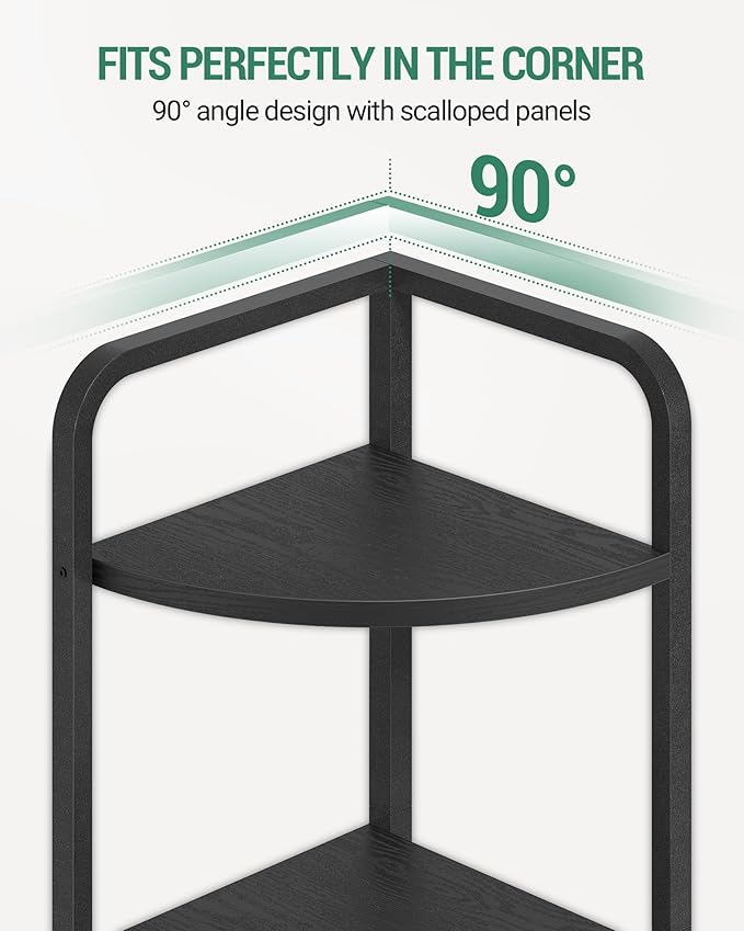 Corner Shelf Stand, Corner Bookshelf, Plant Shelf, Corner Display Rack, Standing Shelf with Metal Frame for Living Room, Bathroom, Kitchen, Industrial Style, 6 Tier Black CS06604B