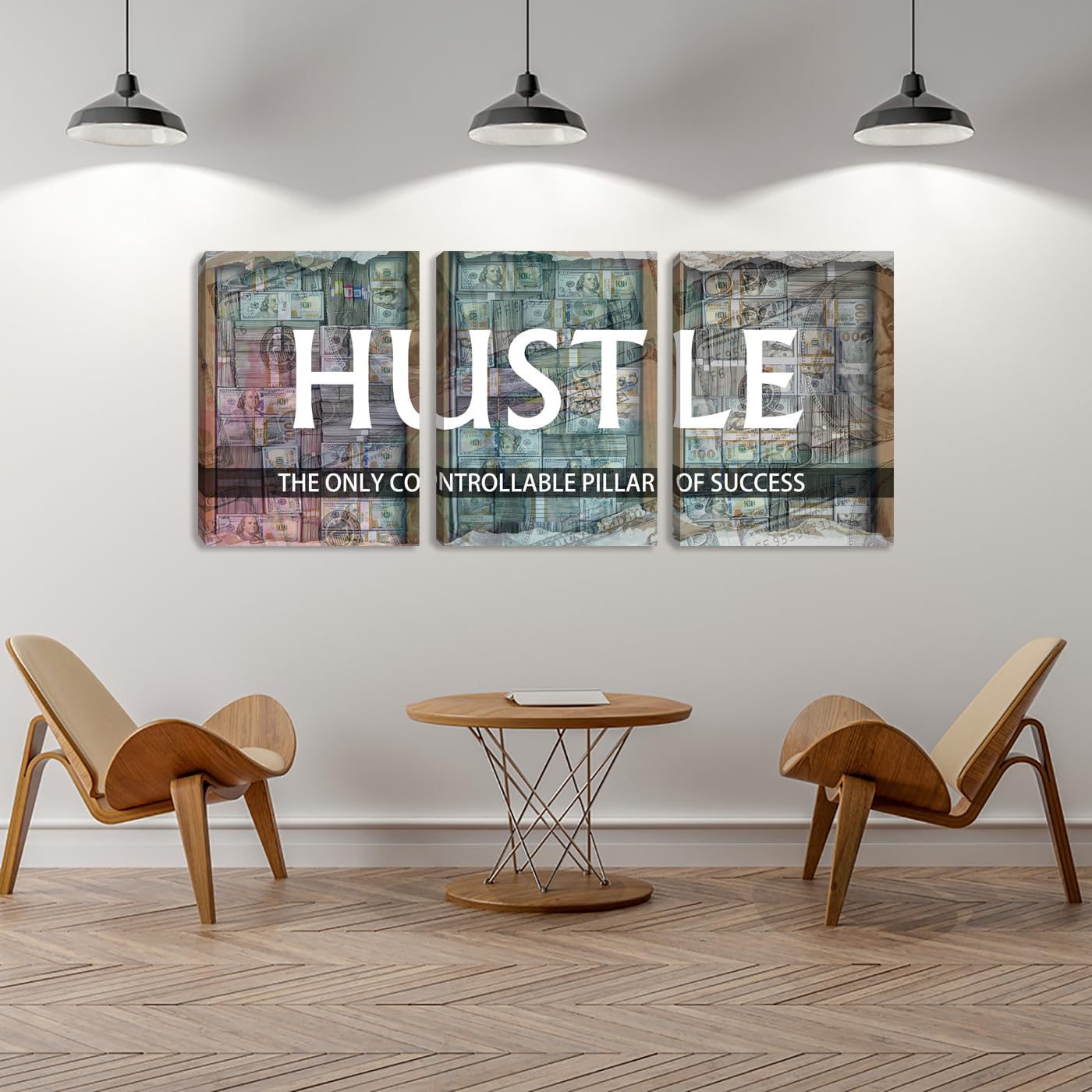Inspirational Hustle Positive Quote Wall Art Canvas Painting Wall Art 3 Pieces Motivational Poster Office Wall Decor Poster Picture Framed Artwork Prints Art for Living Room Bedroom (48" Wx24 H)