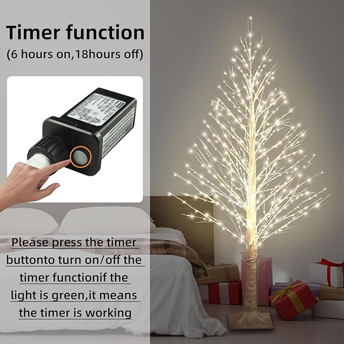 5FT Lighted Birch Tree with Twinkle Lights, 560 LED Warm White Lights with Timer, LED Lighted Christmas Tree for Indoor Outdoor Home Room Wedding Party Christmas Decorations