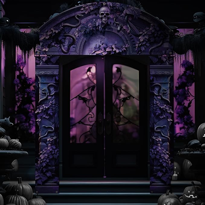 3 Pcs Halloween Cemetery Archway Halloween Cemetery Banners Gothic Outdoor Banners Sign Banner Decorations for Outdoor Party Supplies (Scary Purple)