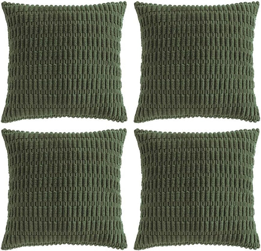 Fancy Homi 4 Packs Boho Olive Green Decorative Throw Pillow Covers 26x26 Inch for Couch Bed Sofa, Rustic Modern Farmhouse Home Decor, Soft Plush Corduroy Cute Square Cushion Case 66x66 cm