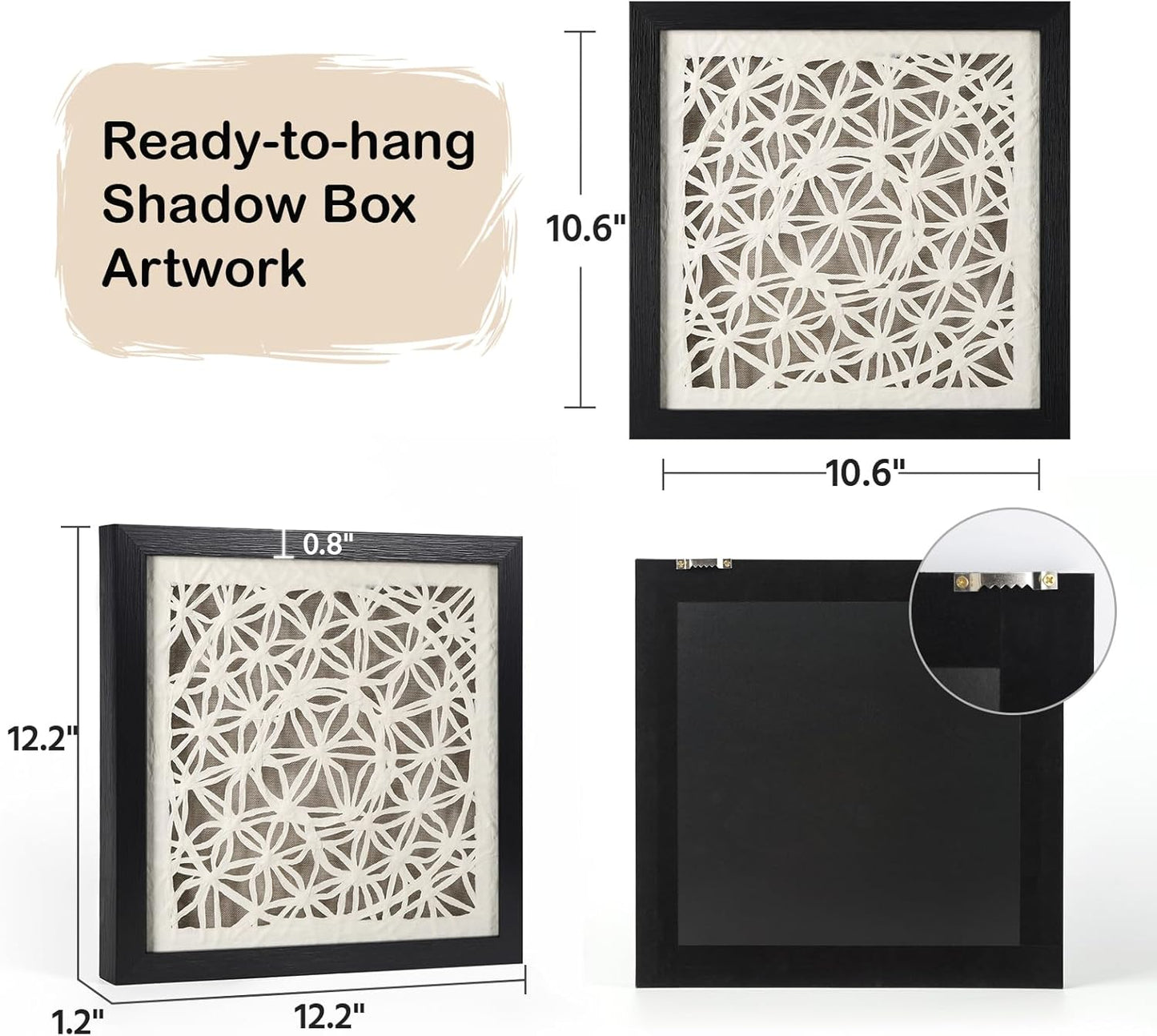 FOLKOR Black and White Wall Art Living Room Decor, 12" Abstract Framed Artwork, Handmade Rice Paper Shadow Box Wall Hanging Sculpture for Contemporary Home Office Bedroom Coffee Shop