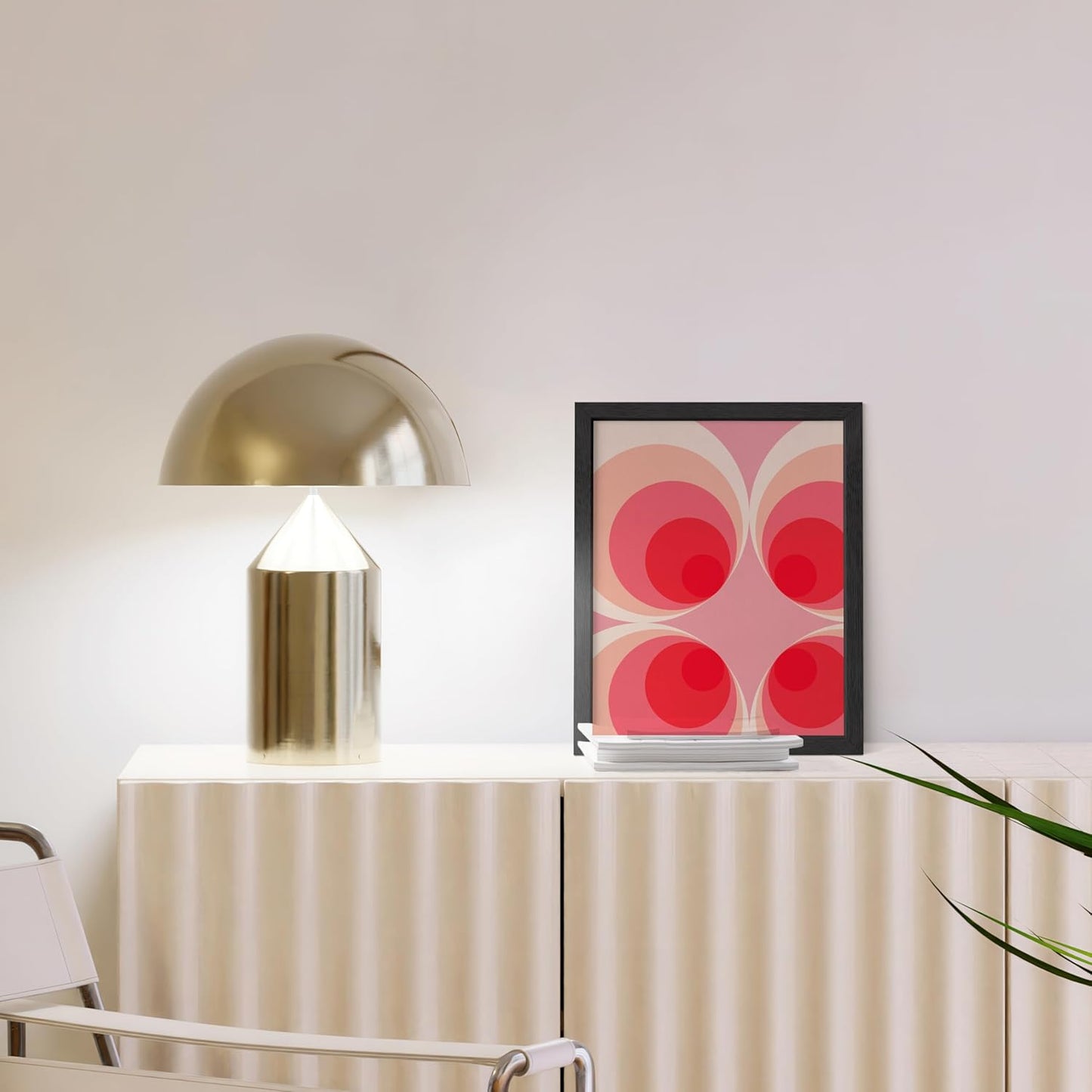 HAUS AND HUES Colorful Abstract Wall Art - Minimalist Retro Picture for Living Room Decor, Red and Pink Modern Wall Art Painting (Pink Mod, Black Frame, 8x10)