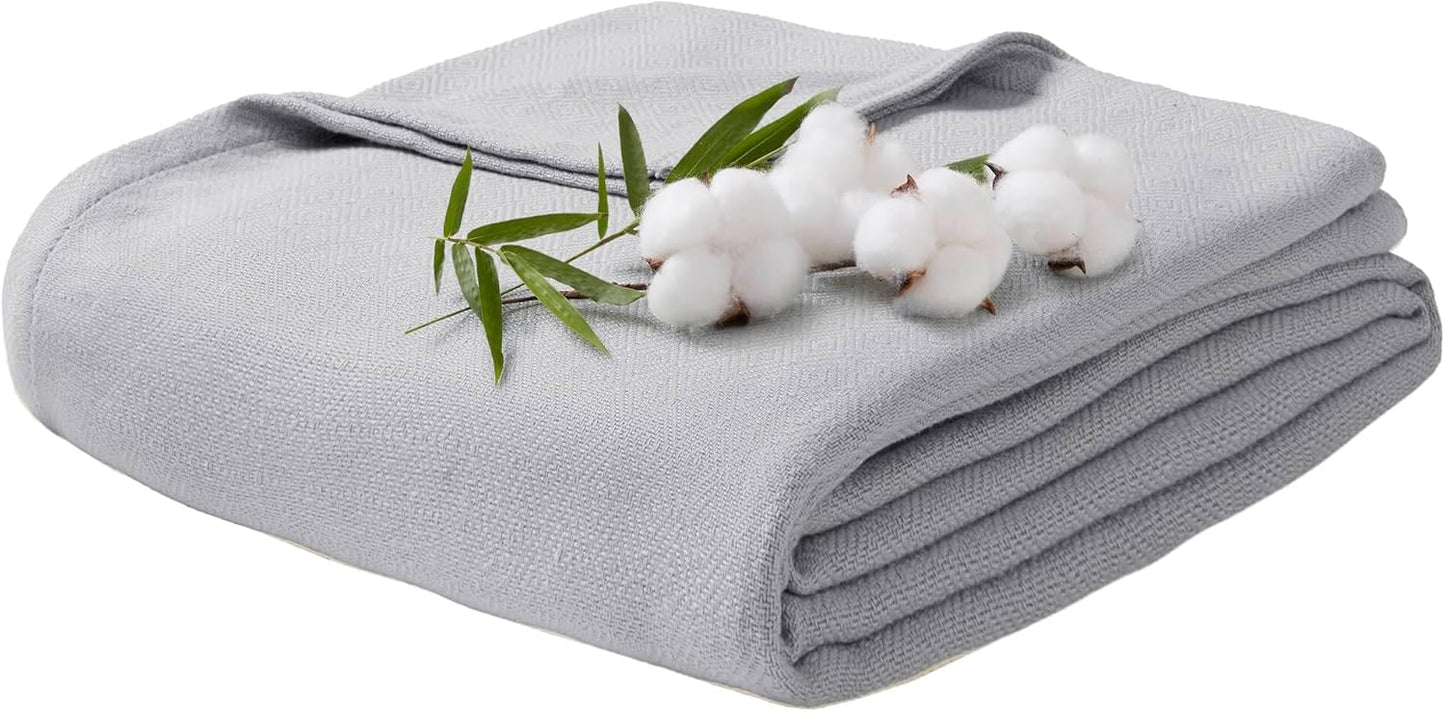 King Size Blanket, 70% Rayon (Derived from Bamboo) and 30% Cotton, Lightweight Jacquard Weave, Breathable and Soft Summer Blanket for Bed or Couch, 108” x 90”, Grey