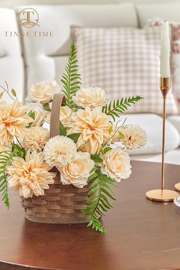 TINGE TIME Champagne Artificial Flowers, Fake Flower Leaf with Stems for DIY Champagne Wedding Bouquets Table Centerpieces Baby Shower Home Party Floral Arrangements Decorations