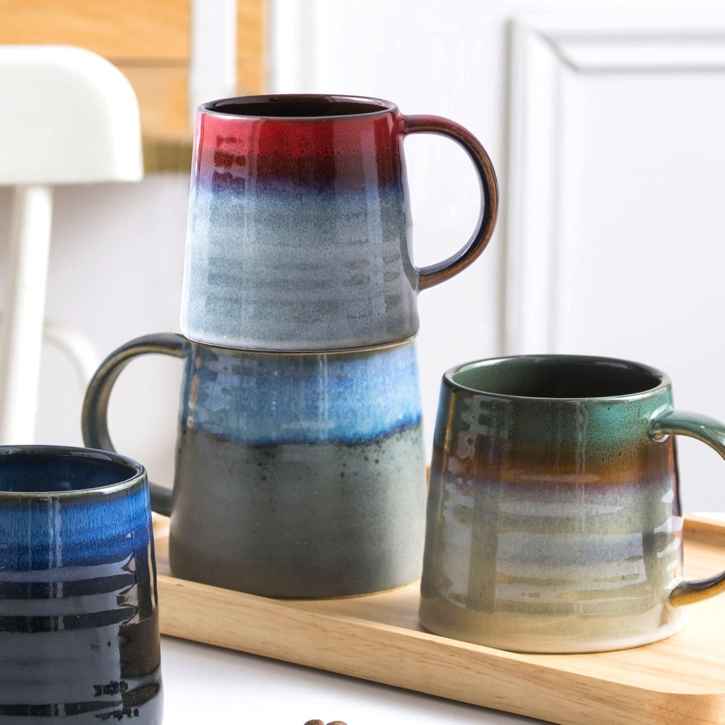 Large Ceramic Coffee Mugs, Handmade Pottery Mug, Tea Cups with Handle for Office and Home, 16 oz, Dishwasher and Microwave Safe (Blue Grey)