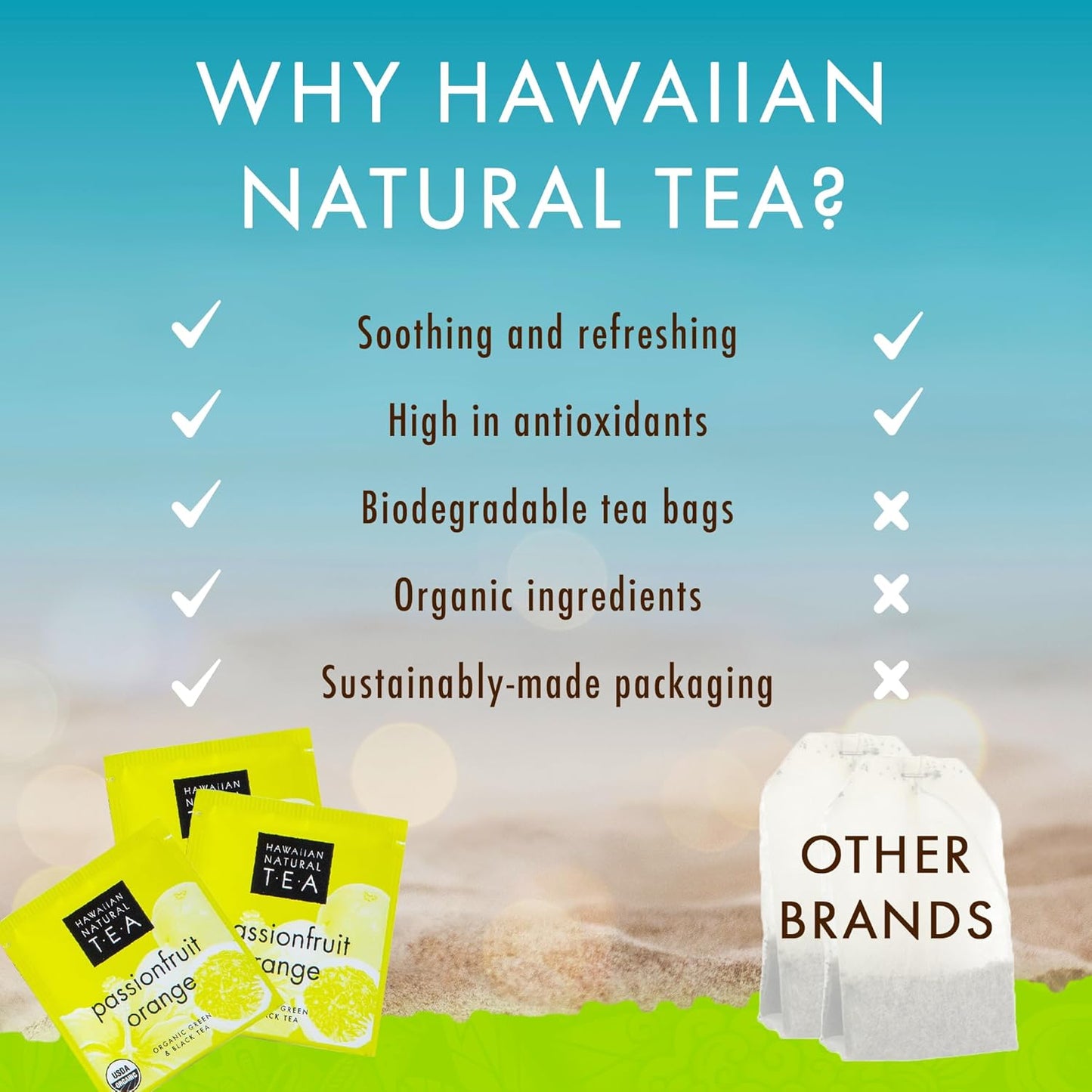 Hawaiian Natural Tea Passion Fruit Orange Flavored Organic Tea - Tropical Fruit Green Tea Blend with Black Tea - Perfect Daily Cup & Gift for Tea Lovers - 120 Tea Bags