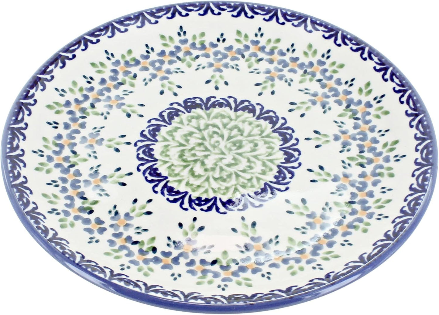 Blue Rose Polish Pottery - Green Summer Vine Dessert Plate - 7" Diameter - Beautiful Plate for Cake, Appetizers, or Snacks