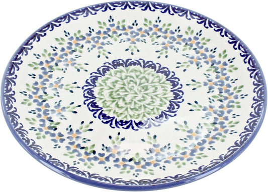 Blue Rose Polish Pottery - Green Summer Vine Dessert Plate - 7" Diameter - Beautiful Plate for Cake, Appetizers, or Snacks
