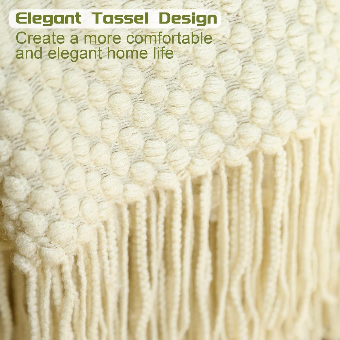 Blagic Knitted Throw Blanket for Couch, Bed and Sofa. Super Soft Blanket with Tassels, Beige Throw Blanket, 60 x 80Inches Lightweight & Cosy Home Decor