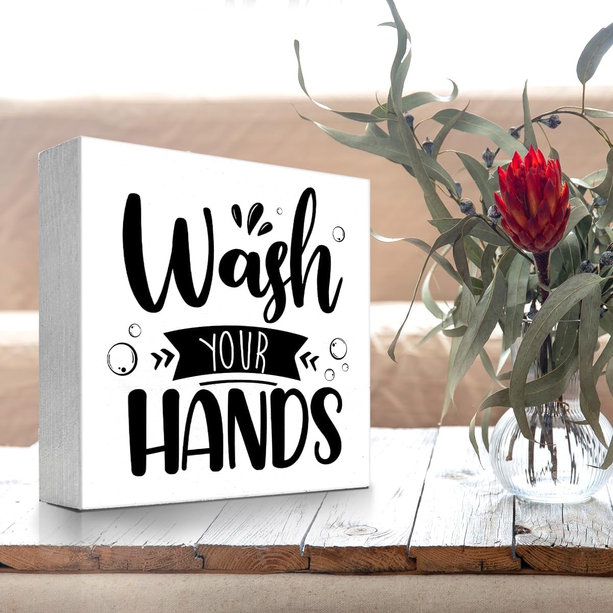 Funny Bathroom Wooden Box Sign,Wash Your Hands Bathroom Wood Block Plaque Sign for Home Restroom Shelf Wall Toilet Decor