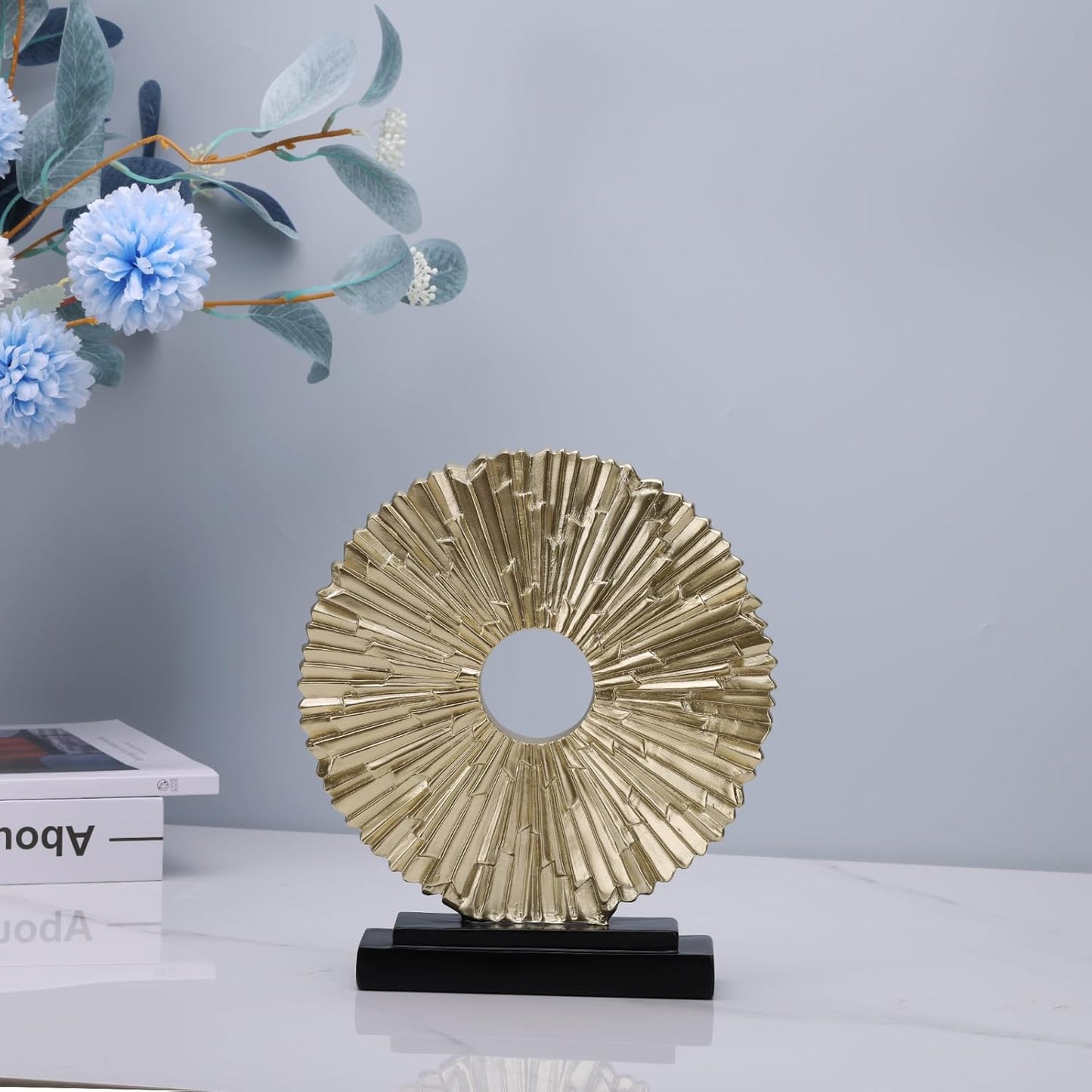 Gold Home Decor Sculpture, Unique Round line Statue, Modern Home Decor, Decorative Panel Statue Gold Decoration for Living Room TV Stand, Office, Bedroom, Dining Table Centerpiece.