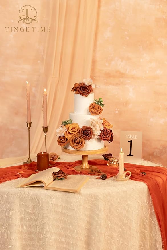 TINGE TIME Artificial Flowers Combo Set, Gradient Color Flower Leaf with Stems for DIY Wedding Bouquets Centerpieces Baby Shower Party Home Decorations(Orange and White)