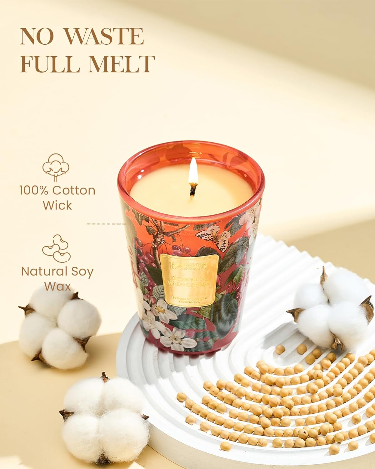 M&SENSE Wild Cherry Scented Candle, Natural Soy Wax Candles 14.1oz 60H Slow Burning Non Toxic, Fall Winter Stress Relief Romantic Thanksgiving Christmas Gifts for Women Home Decor