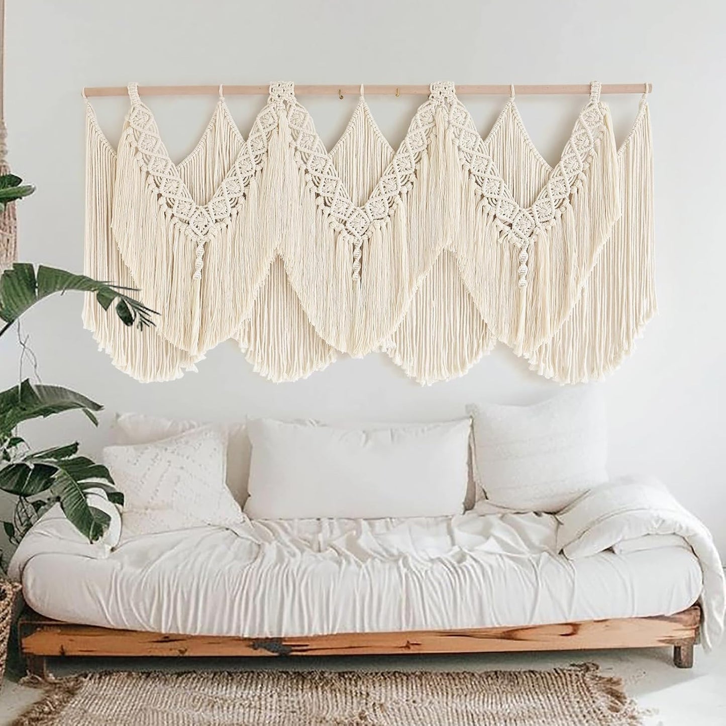 IOWER Macrame Wall Hanging Wedding Hanger Macrame Wall Decor Dorm Craftsmanship Handmade Tassel Knotting Boho Fiber Art Home Room Decor 47" W x 25" L