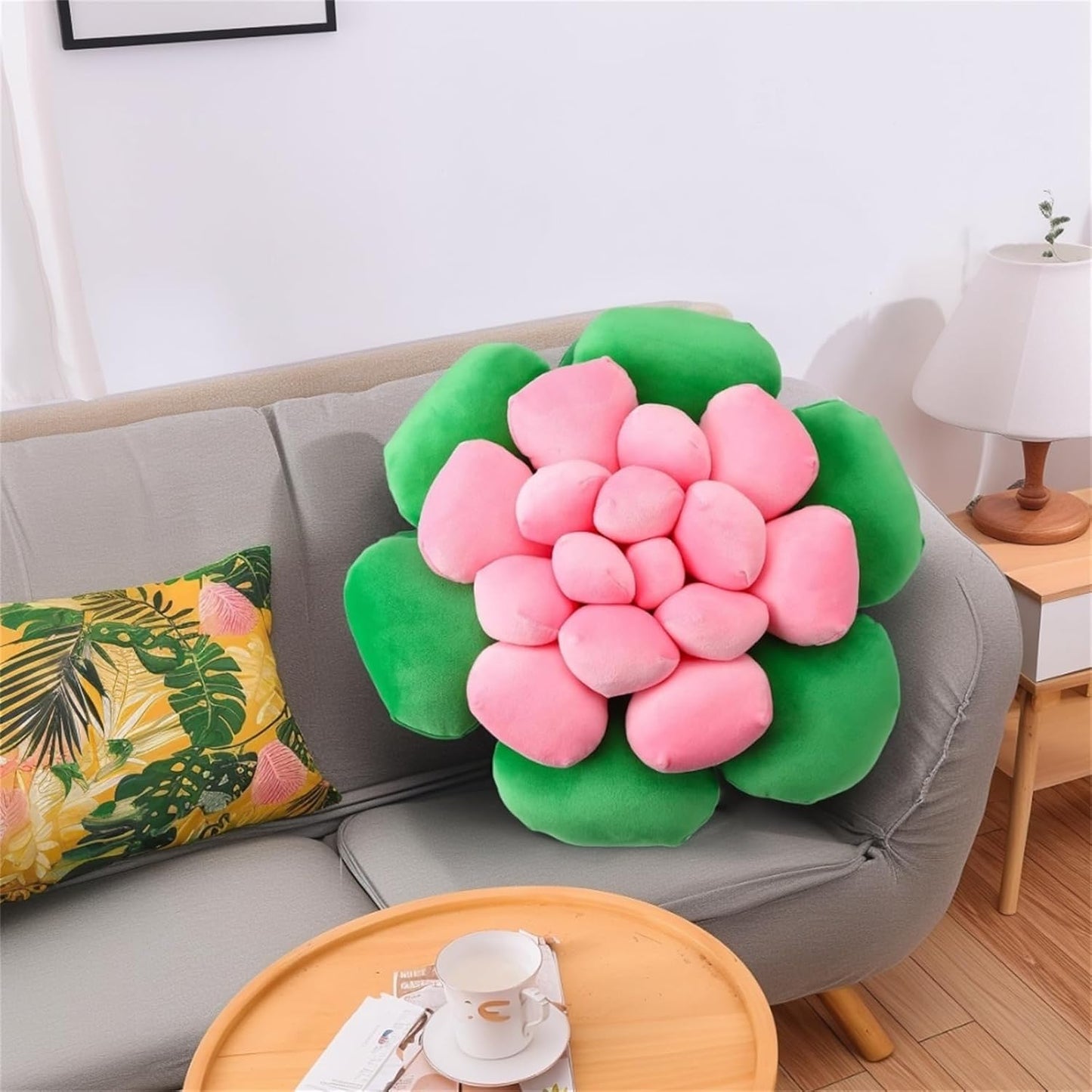 Fleshy Greenery Plush Cushion – Hand-Stitched 3D Flower Throw, Botanical-Shaped Accent for Bedroom, Living Room, and Home Décor, 40cm/15.75inch