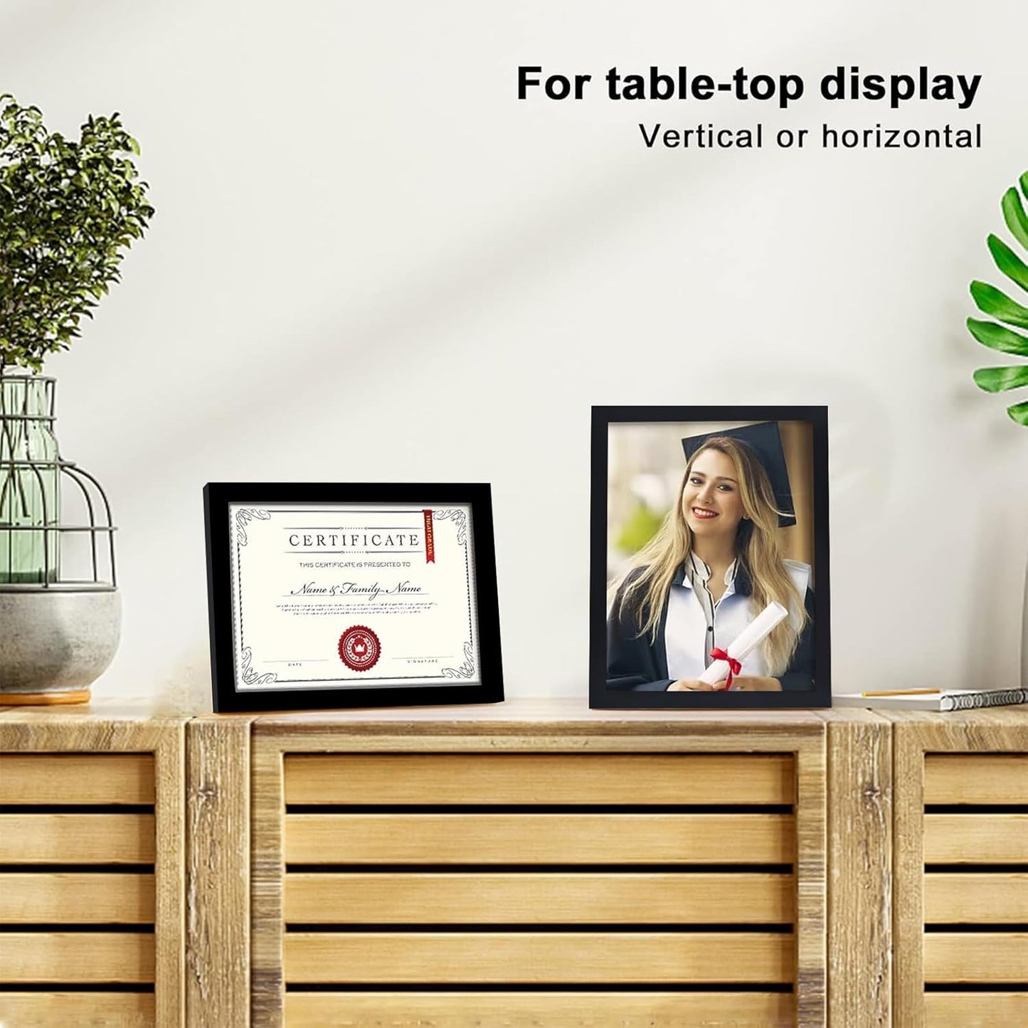 KINLINK 8.5x11 Picture Frames Black, Solid Wood Diploma Frames with Acrylic Plexiglass for Pictures, Certificate Degree Document Frame Tabletop and Wall Display, Set of 4