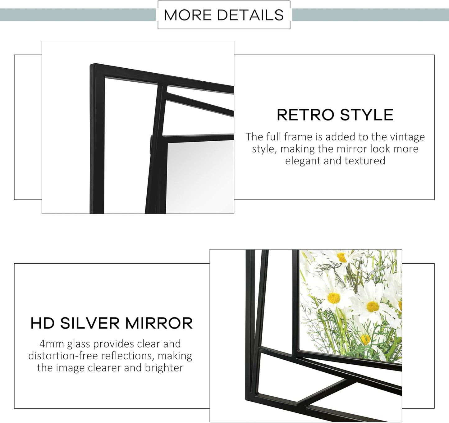 Black Bathroom Mirror 36''X24'' Rectangle Decorative Wall Mirrors with Geometric Metal Frame for Bathroom, Living Room, Bedroom, Entrance, Horizontal/Verticall, Easy to Install