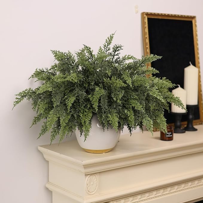 18" Real Touch Cedar Branches -24 Pcs, Artificial Christmas Cedar Branch Realistic Fake Pine Picks Faux Greenery Plants Stem for Vase DIY Crafts Garland Wreath Indoor Outdoor Home Decor