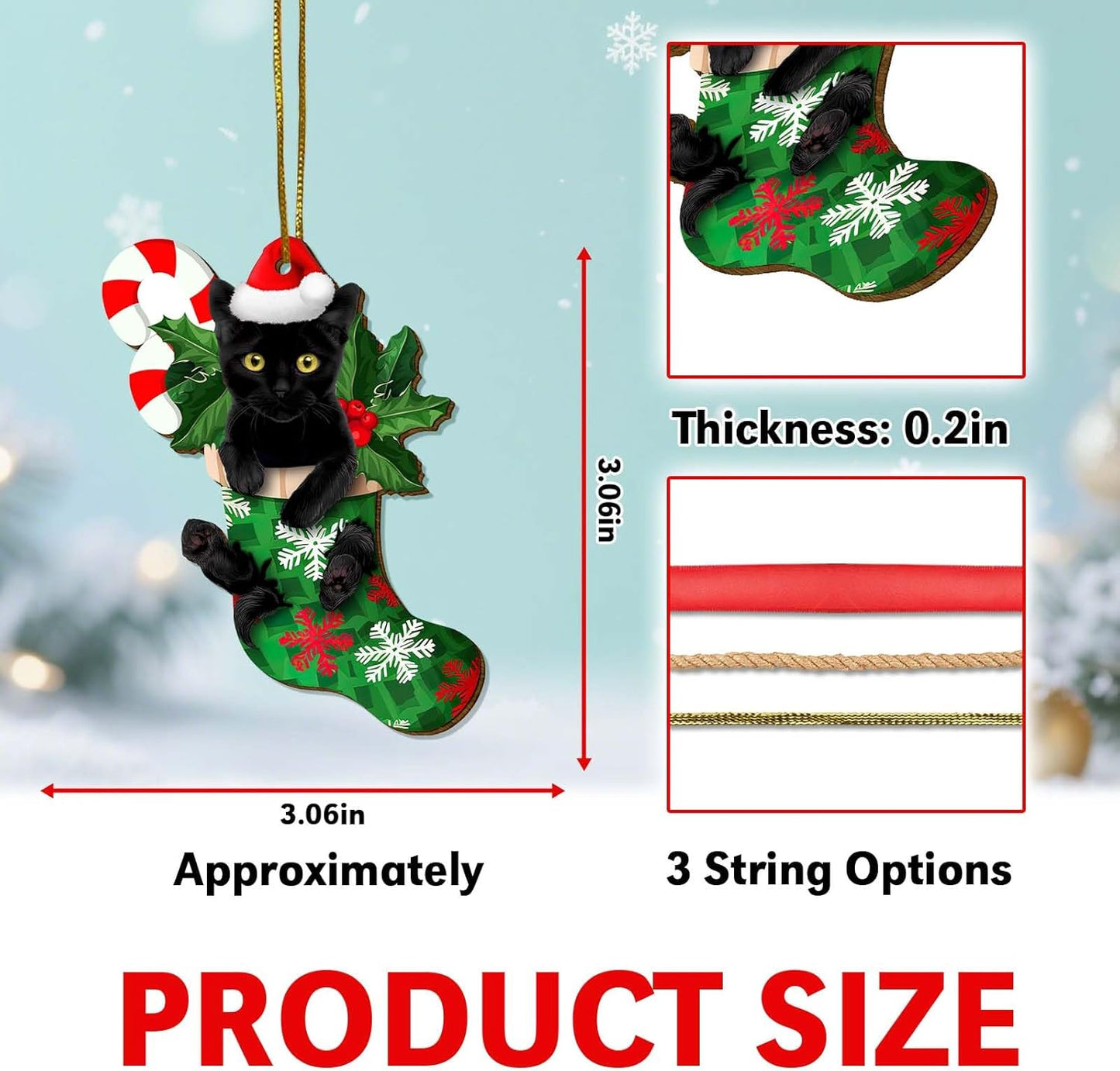 Black Cat Ornament, Funny Ornaments for Christmas Tree, Christmas Decorations, Ceramic Cat in Sock Ornament, Cat Lover Gifts for Christmas Ornament