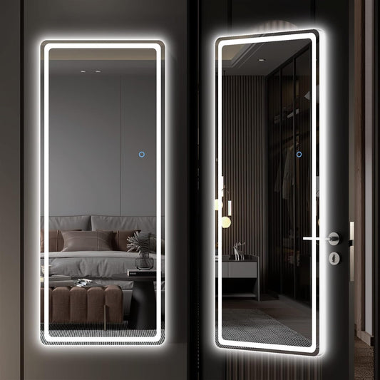 Hasipu LED Door Mirror Full Length, 44.1" x 15.8" Lighted Over The Hanging, Full Body Wall Mounted, Light Up Long Dressing, Round White