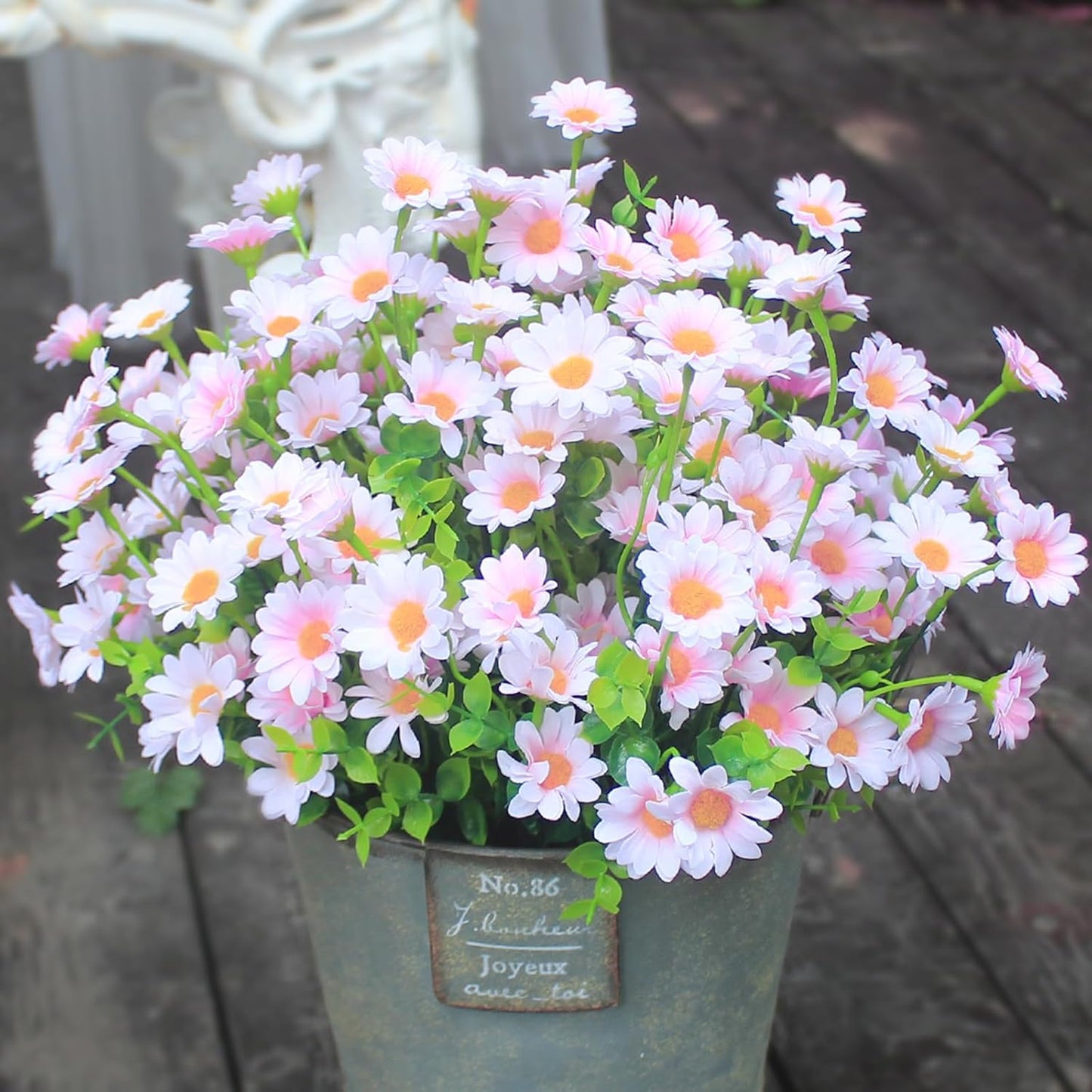 Fake Outdoor Flowers 8 Bundles Artificial Daisy Pink Flowers Outside Wild Plants Look Real Silk Flower Outside for Farmhouse Window Box Patio Front Porch Decor (8 Bundles Pink)