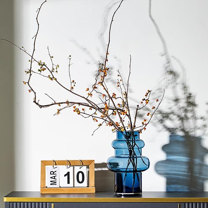 Clear Blue Bubble Glass Flower Vase, Modern Boho Ins Style Vase for Hydroponic Plants Bouquet, for Home Room Office Book Shelf Wedding Table Decor (W 6" X H 9.4")