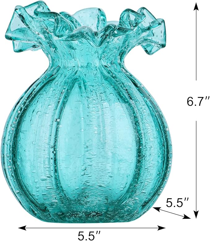 Blown Glass vase, Green Art Glass vase, Modern Art vase for Living Room, Kitchen, Wedding, Dining Table Center Table Decoration Flowers