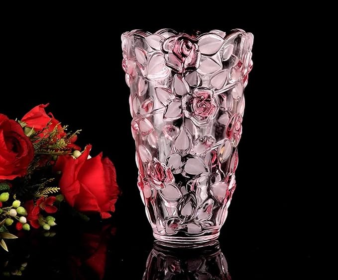 Glass Flowers Vase 9.3 inch Tall, Unique Crystal Vases for Tables Centerpieces, Vintage Rose Large Vases Christmas Thanksgiving Gifts
