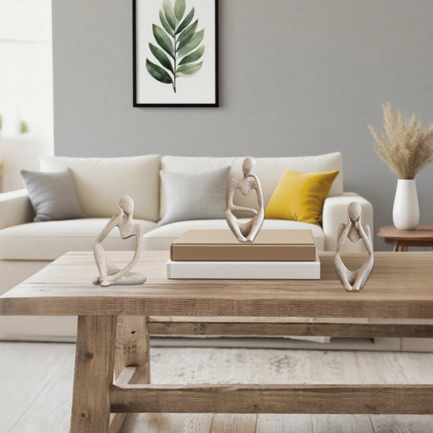 Mingzhang 3pcs Thinker Statue Abstract Art Thinker Figurines Beige Home Decor for Living Room, Office, Coffee Table, Bookshelf Decoration, Housewarming Gifts