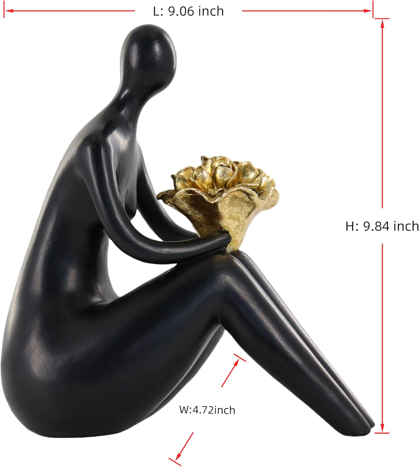 Black Abstract Figure Statue with Golden Flowers, Modern Resin Sculpture, Minimalist Art Figurine for Home or Office Decor, Elegant Gift for Art Enthusiasts