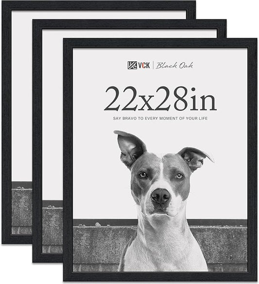 VCK 22x28 Poster Frame Black Oak - 3 Pack, Exclusive Natural Textured Solid Wood Picture Frame, Horizontal and Vertical Formats for Wall with Included Hanging Hardware