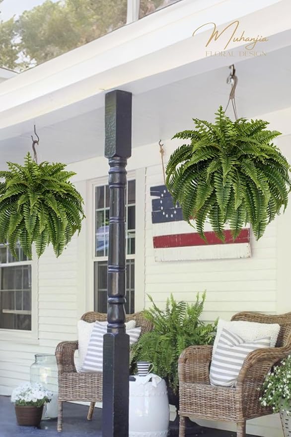 Silky Artificial Boston Fern Bush,48IN Fake Fern Large Hanging Plant That Look Real for Outdoors Home Decor,80Branches (Pack of 1)