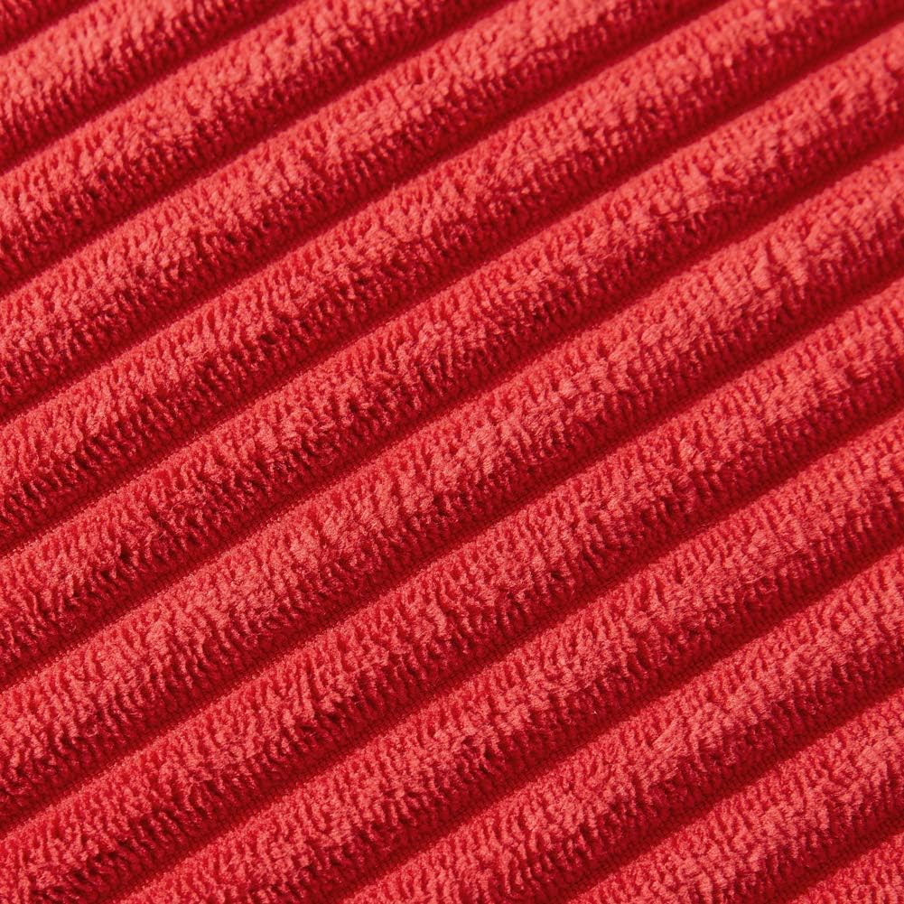 Fancy Homi Pack of 2 Red Decorative Throw Pillow Covers with Pom-poms 18 x18, Soft Corduroy Solid Square Cushion Cases Set for Couch Sofa Bedroom Car Living Room (18x18 Inch/45x45 cm, Red)