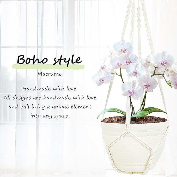 FGSAEOR Macrame Plant Holder Indoor Outdoor, Hanging 3-15 inch Pot, Bearing 20lb Planters, DIY Handmade Hanging Planter Basket, 35-Inch Extra Long Strong Boho Home Décor (2-Pack) (Ivory)