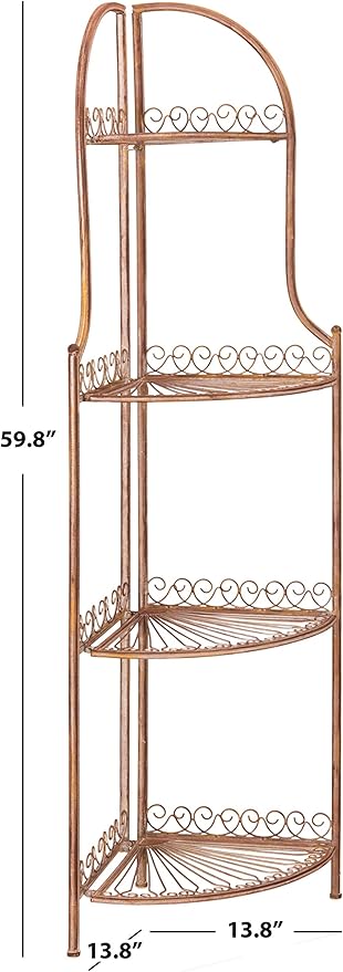SAFAVIEH PAT5013A Collection Abarrane Rusty Orange Wrought Iron 4 Tier Outdoor Corner Shelf Shelve