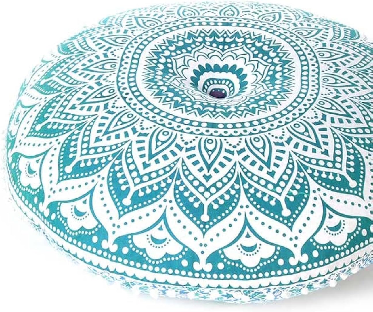 Eyes of India - 32" Green White Round Colorful Floor Patchwork Pillow Cover Meditation Cushion Seating Throw Mandala Hippie Bohemian Accent Boho Chic Dog Bed Indian Handmade Cover ONLY