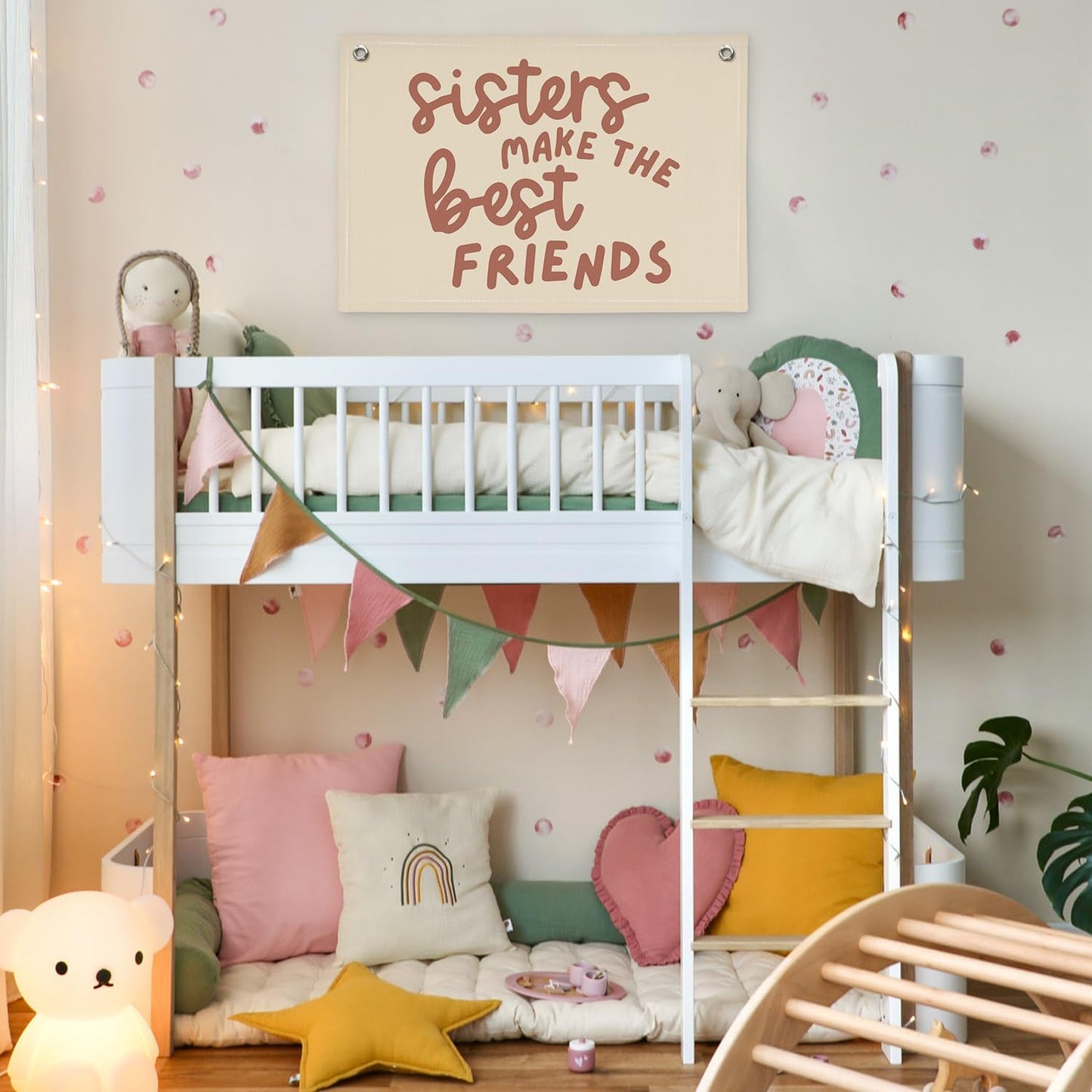 Girls Room Decor, Sisters Make The Best Friends Banner Flag for Sisters Room Decoration，Boho Nursery Wall Decor Baby Toddler Kids Girls Bedroom Decor 30x20,girlroom