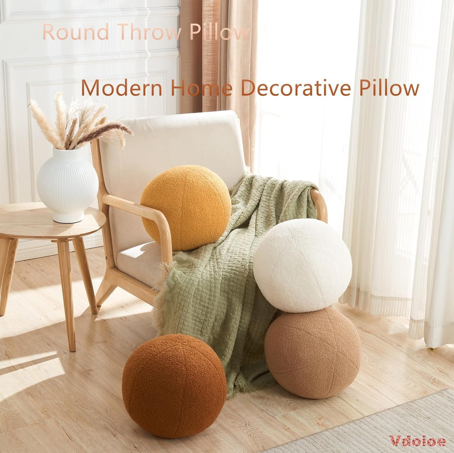 Cream White Ball Pillow 11.8 Inches Round Throw Pillow Simple Modern Ball Shaped Throw Pillow，Nordic Style Cushion Decorative Pillow for Couch,Sofa,Bedroom