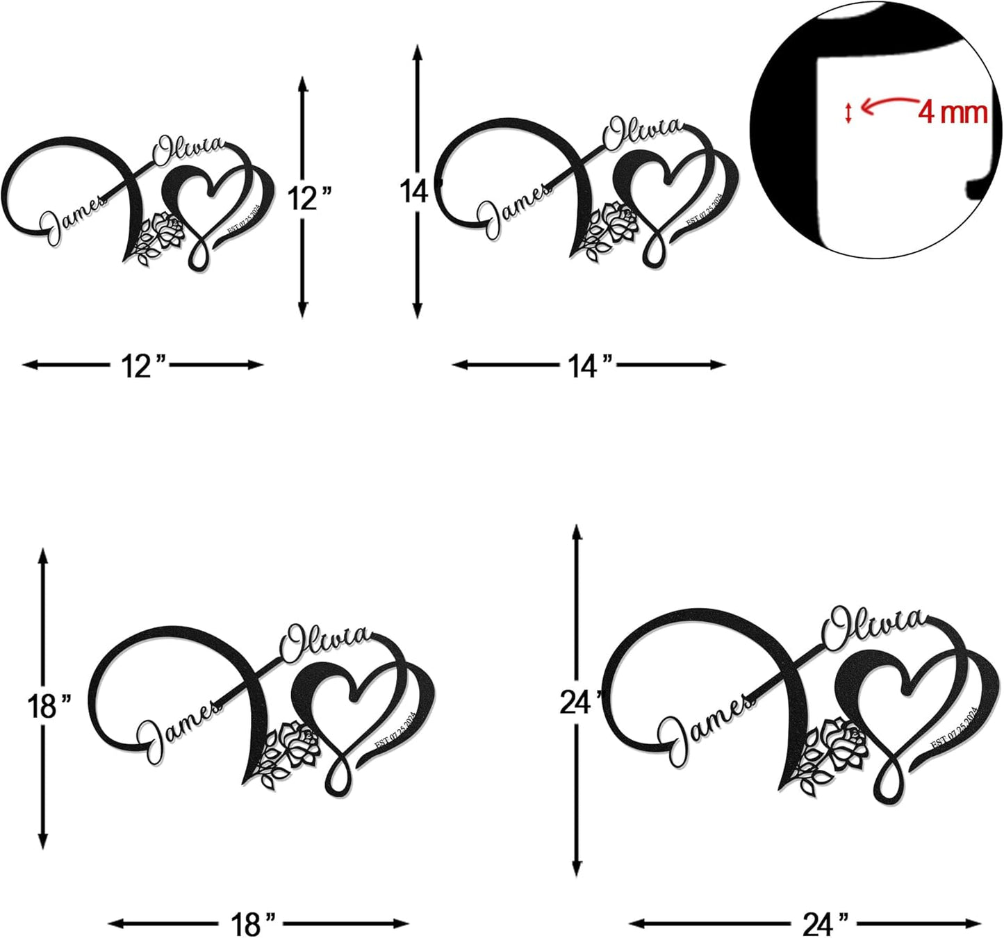 LULLBABYMALL Personalized Love Metal Sign - Customized Names and Date Wall Art, Infinity Metal Signs for New Home, Wedding, Couple, Christmas